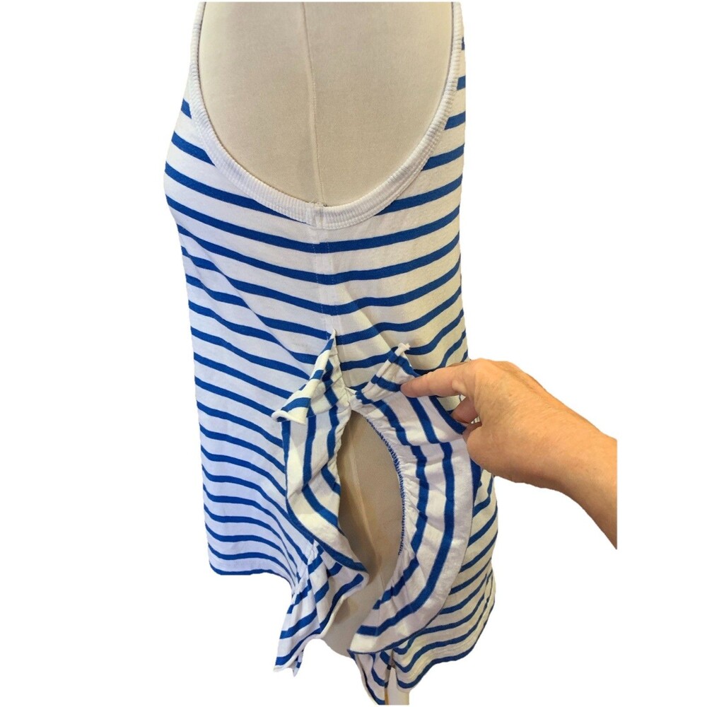 $120 Current Elliott Tank Top Side Slit Ruffle Striped Blue/Wht Size 0 *Note - Picture 6 of 12